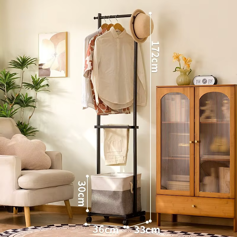Light Luxury Mobile Pulley Bamboo Hanger, High-End Sensory Hat Rack, Movable Hat Rack, Mobile Drying Rack, Cloth Bag Storage Box