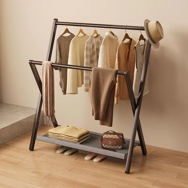 Folding Hanger Floor-to-ceiling Vertical Bedside Clothes Sorting Storage Rack Household Bedroom Simple Storage Coat Rack