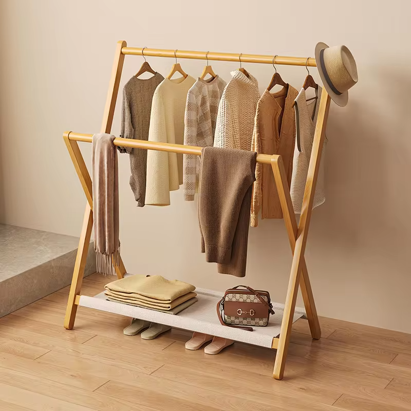 Folding Hanger Floor-to-ceiling Vertical Bedside Clothes Sorting Storage Rack Household Bedroom Simple Storage Coat Rack