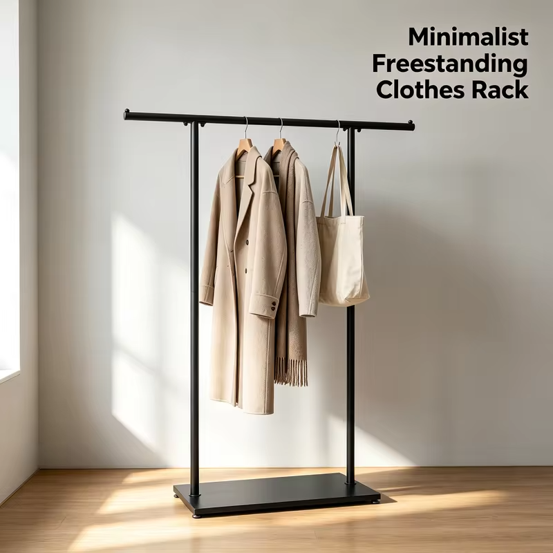 Freestanding Metal Coat Rack with Base, Modern Clothes Stand for Entryway Bedroom, 51.18" Tall Holds Coats Bags Scarves, Black