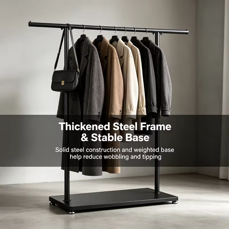 Freestanding Metal Coat Rack with Base, Modern Clothes Stand for Entryway Bedroom, 51.18" Tall Holds Coats Bags Scarves, Black