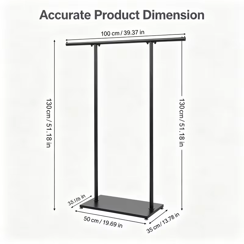 Freestanding Metal Coat Rack with Base, Modern Clothes Stand for Entryway Bedroom, 51.18" Tall Holds Coats Bags Scarves, Black