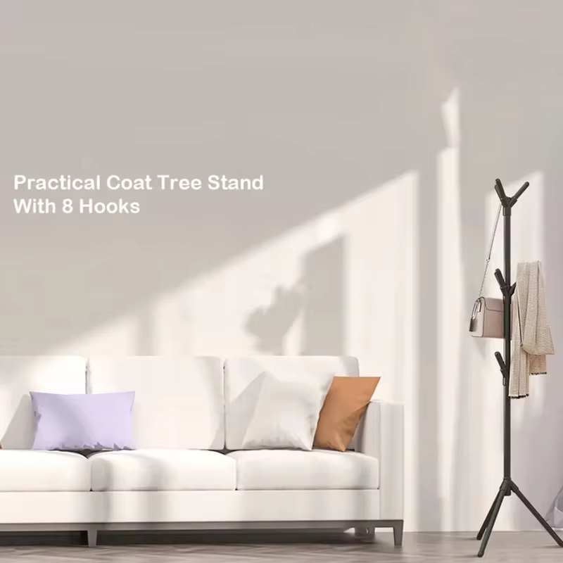 Simple Floor-standing Coat Rack Multi-hook Vertical Branch Hanger Hat Scarf Handbag Storage Rack for Living Room Bedroom Office