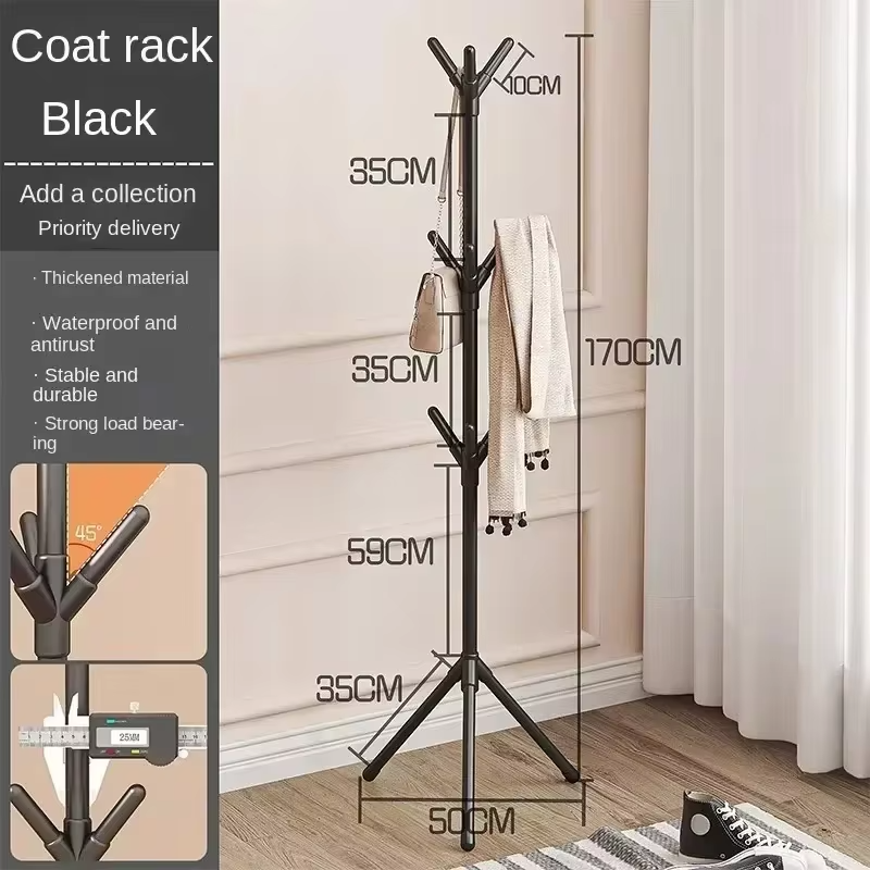 Simple Floor-standing Coat Rack Multi-hook Vertical Branch Hanger Hat Scarf Handbag Storage Rack for Living Room Bedroom Office