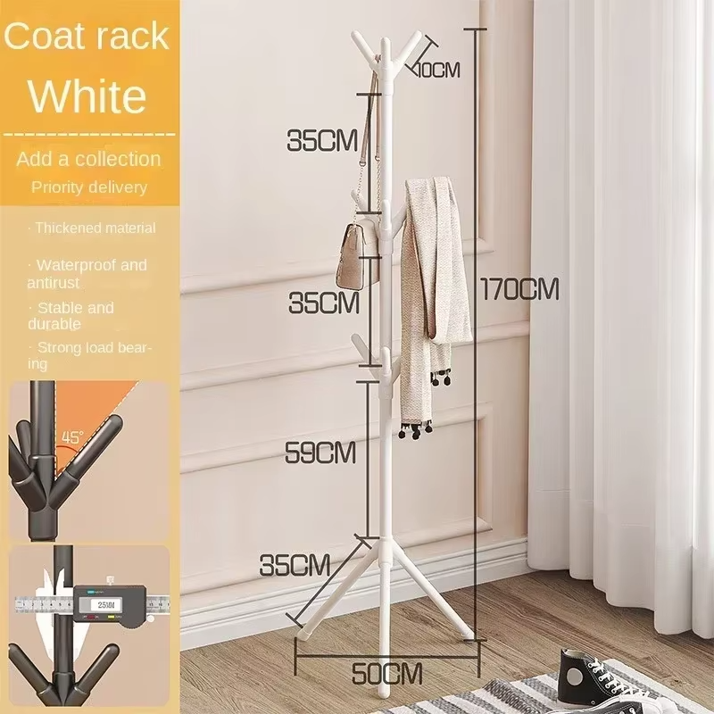 Simple Floor-standing Coat Rack Multi-hook Vertical Branch Hanger Hat Scarf Handbag Storage Rack for Living Room Bedroom Office