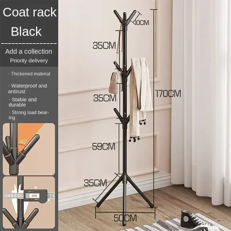 Simple Floor-standing Coat Rack Multi-hook Vertical Branch Hanger Hat Scarf Handbag Storage Rack for Living Room Bedroom Office