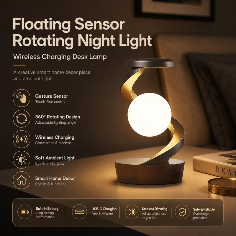 WWPPU Smart Gesture Sensor Spiral Lamp Wave Touchless Control RGB Dimmable Night Light for Gaming Room Bedside Console