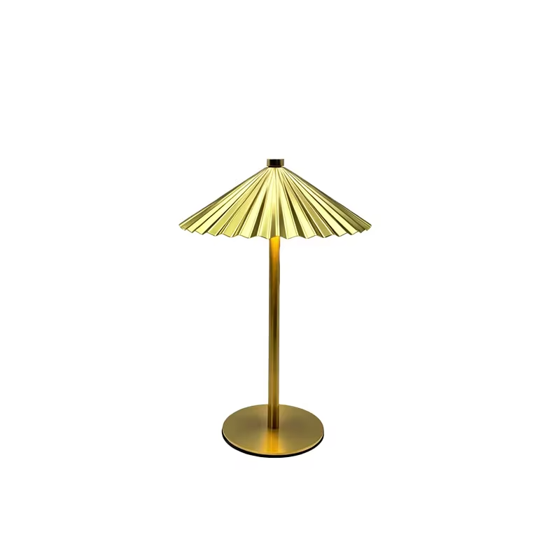 WWPPU Pleated Umbrella Metal Table Lamp 3 Color Touch Stepless Dimming USB Rechargeable Cordless Bedside Night Light