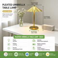 WWPPU Pleated Umbrella Metal Table Lamp 3 Color Touch Stepless Dimming USB Rechargeable Cordless Bedside Night Light