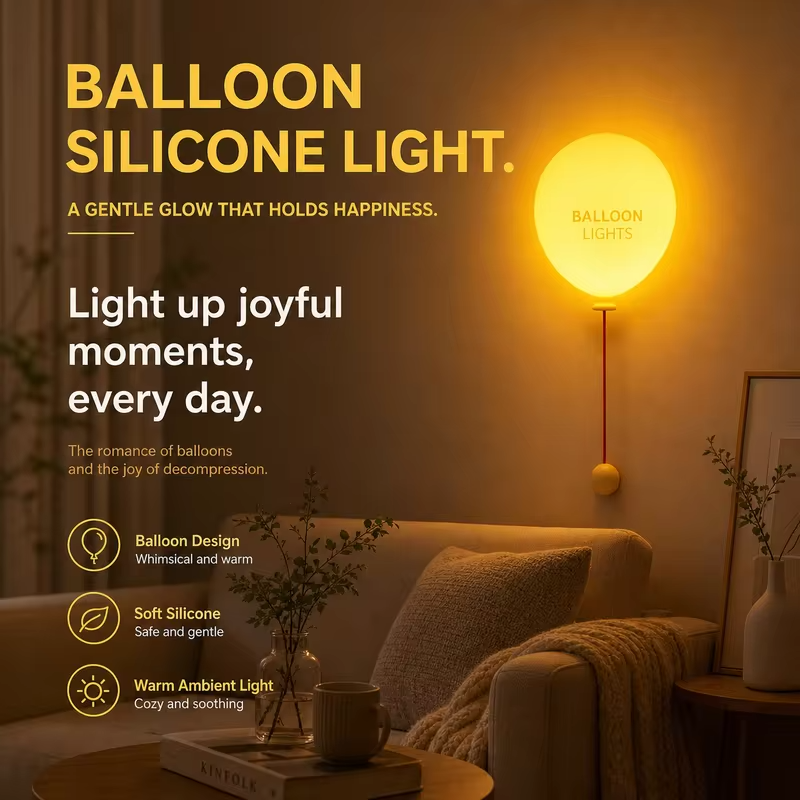 WWPPU Balloon LED Night Light with Pull String Switch Touch Sensor 3 Colors Silicone Sconce Wall Mounted Bedside Desk Lamp