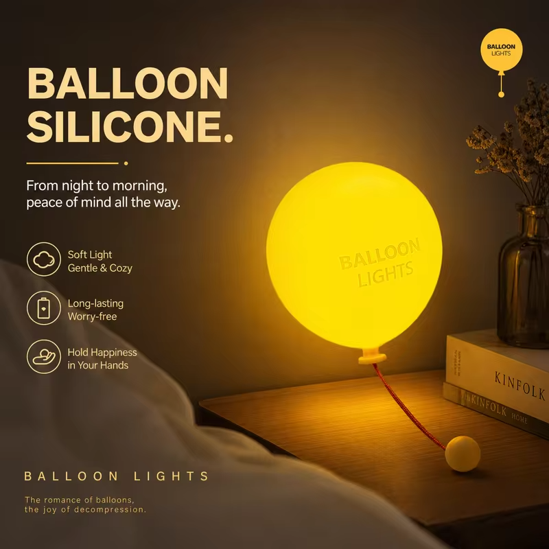 WWPPU Balloon LED Night Light with Pull String Switch Touch Sensor 3 Colors Silicone Sconce Wall Mounted Bedside Desk Lamp