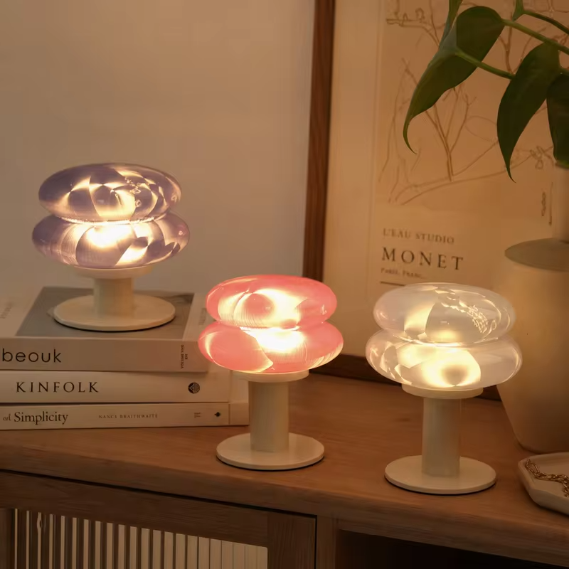 WWPPU Bauhaus Mushroom Table Lamp Rechargeable Touch Control 3 Colors Cordless Glass Desk Light Bedroom Bedside Night Lamp