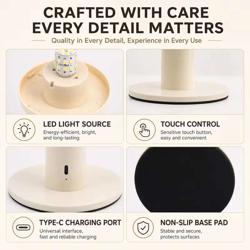 WWPPU Bauhaus Mushroom Table Lamp Rechargeable Touch Control 3 Colors Cordless Glass Desk Light Bedroom Bedside Night Lamp