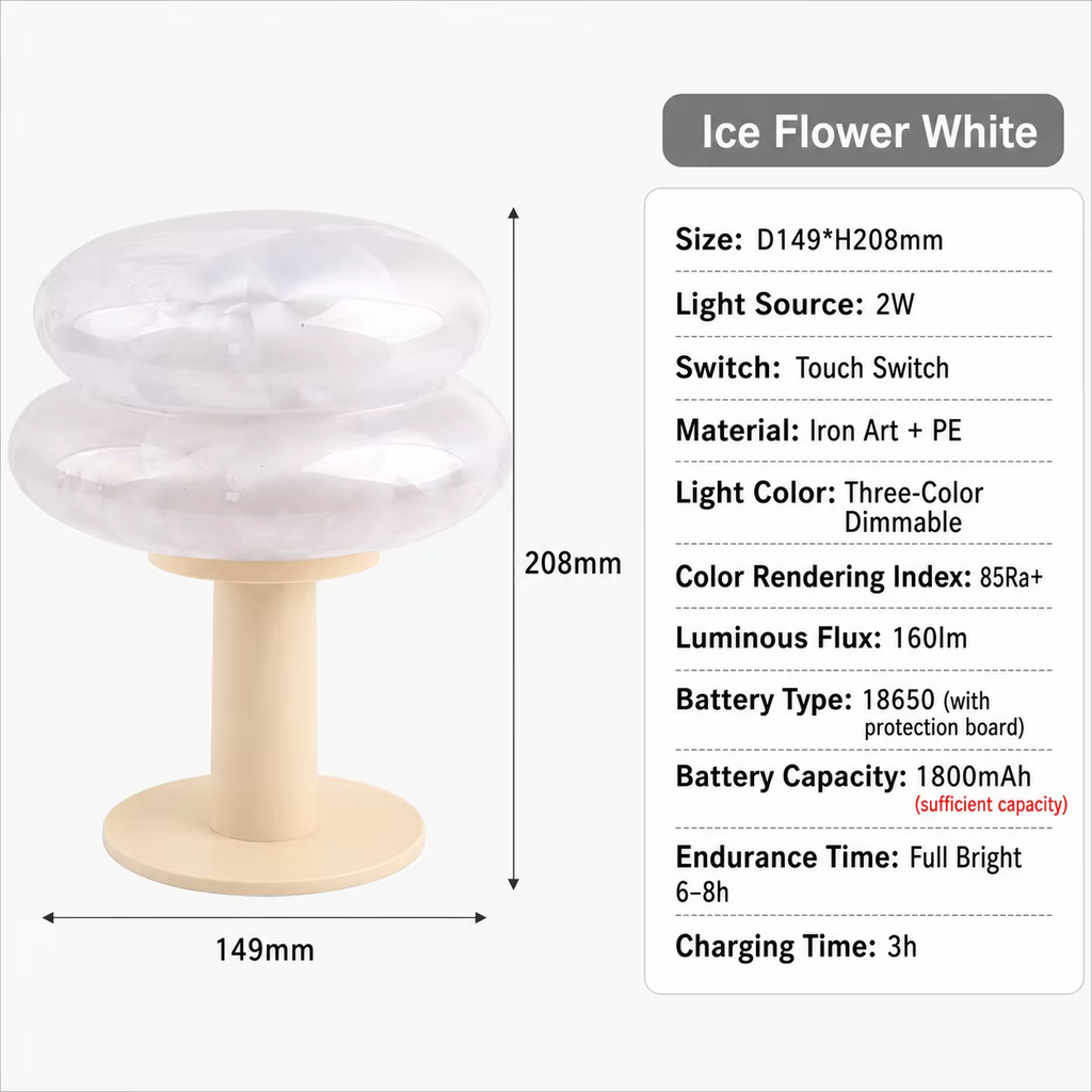 WWPPU Bauhaus Mushroom Table Lamp Rechargeable Touch Control 3 Colors Cordless Glass Desk Light Bedroom Bedside Night Lamp