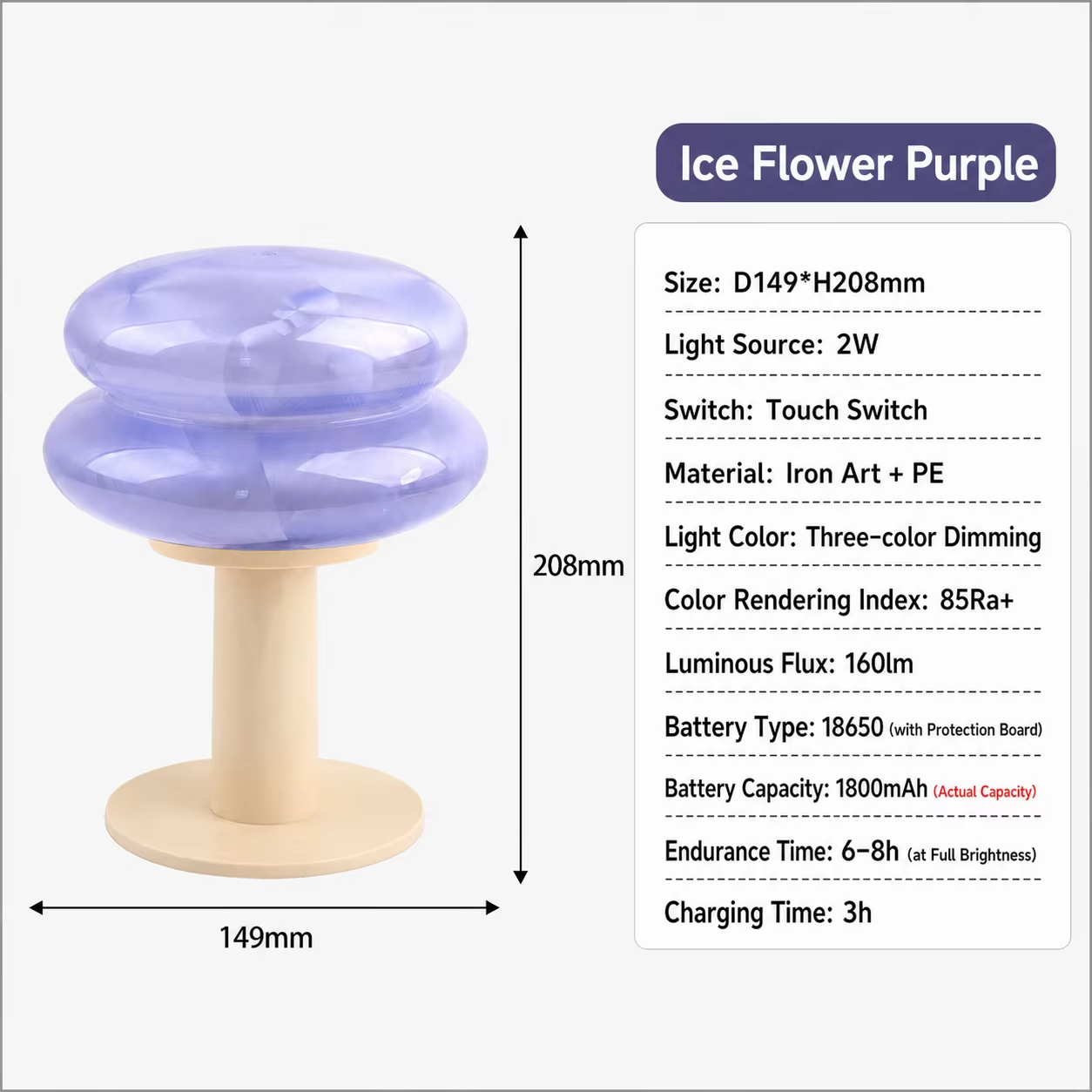 WWPPU Bauhaus Mushroom Table Lamp Rechargeable Touch Control 3 Colors Cordless Glass Desk Light Bedroom Bedside Night Lamp