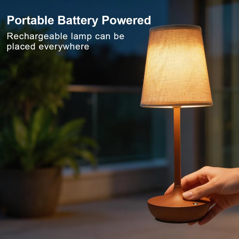 Wireless LED Table Lamp Vintage Lampshade Fabric Shade Portable Desk Light 2500mAh Bedside Lamp for Bedroom Night Light