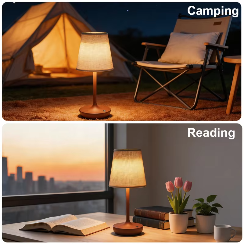 Wireless LED Table Lamp Vintage Lampshade Fabric Shade Portable Desk Light 2500mAh Bedside Lamp for Bedroom Night Light
