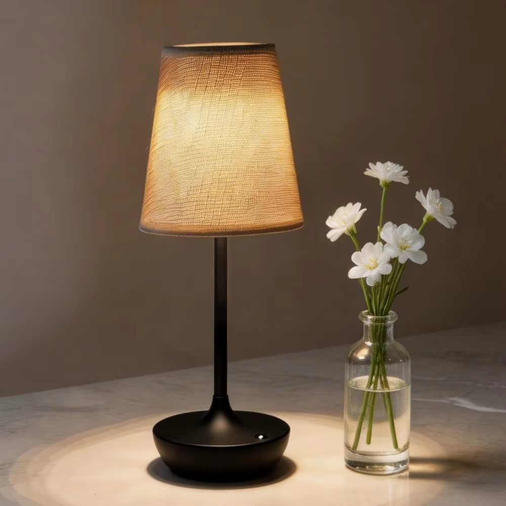 Wireless LED Table Lamp Vintage Lampshade Fabric Shade Portable Desk Light 2500mAh Bedside Lamp for Bedroom Night Light