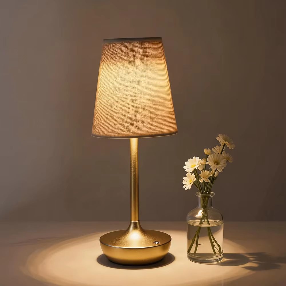 Wireless LED Table Lamp Vintage Lampshade Fabric Shade Portable Desk Light 2500mAh Bedside Lamp for Bedroom Night Light