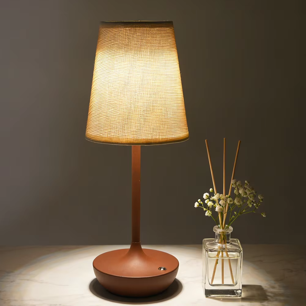 Wireless LED Table Lamp Vintage Lampshade Fabric Shade Portable Desk Light 2500mAh Bedside Lamp for Bedroom Night Light