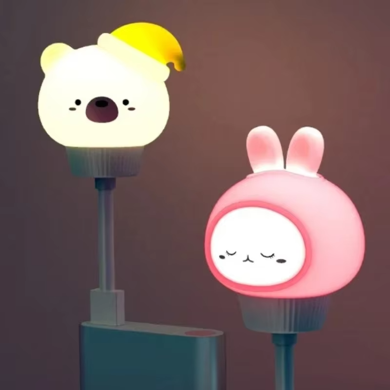 USB LED Night Light Cute Cartoon Voice Control Lamp Bear Kitten forBaby Kid Bedroom Eye Protection Decoration Bedside Night Lamp