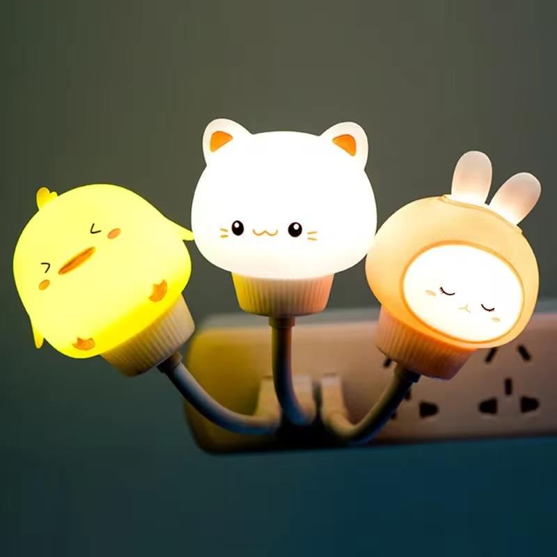 USB LED Night Light Cute Cartoon Voice Control Lamp Bear Kitten forBaby Kid Bedroom Eye Protection Decoration Bedside Night Lamp
