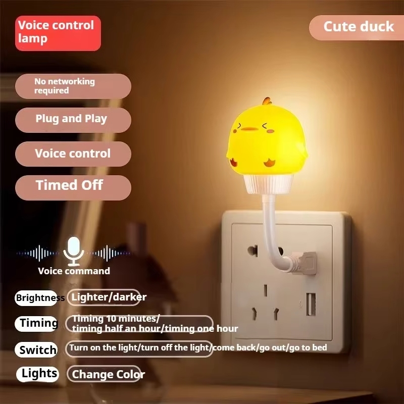 USB LED Night Light Cute Cartoon Voice Control Lamp Bear Kitten forBaby Kid Bedroom Eye Protection Decoration Bedside Night Lamp