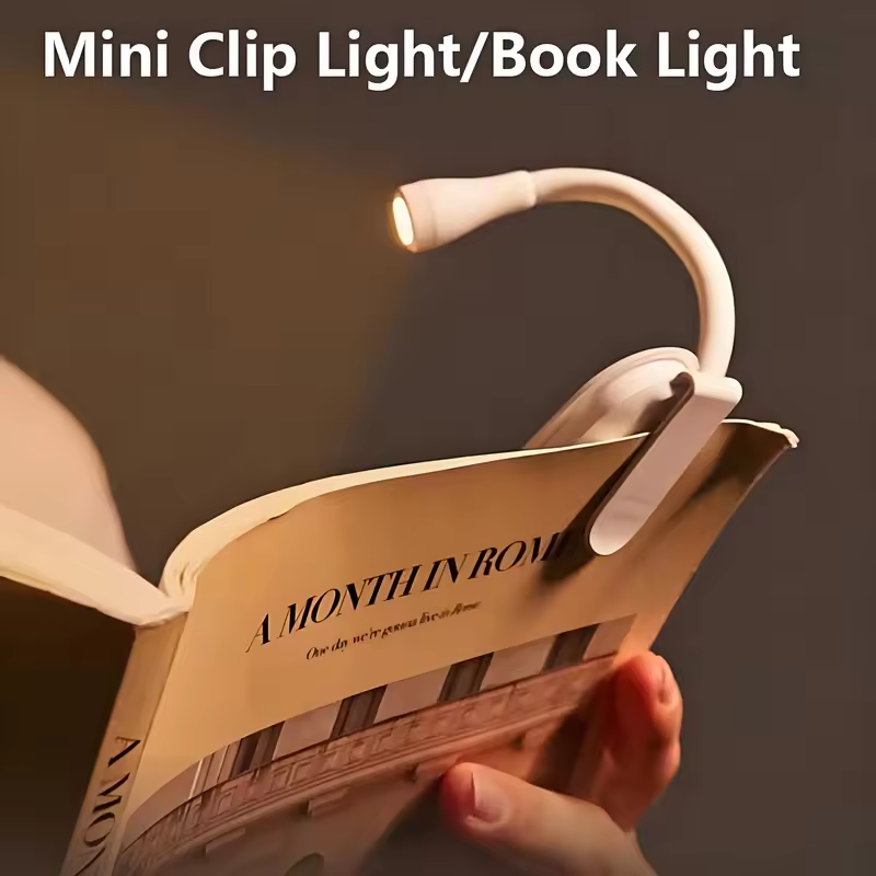 Mini LED Book Light 3 Brightness Adjustable USB Rechargeable Clip-On Study Reading Lamp for Travel Bedroom Dormitory Reading