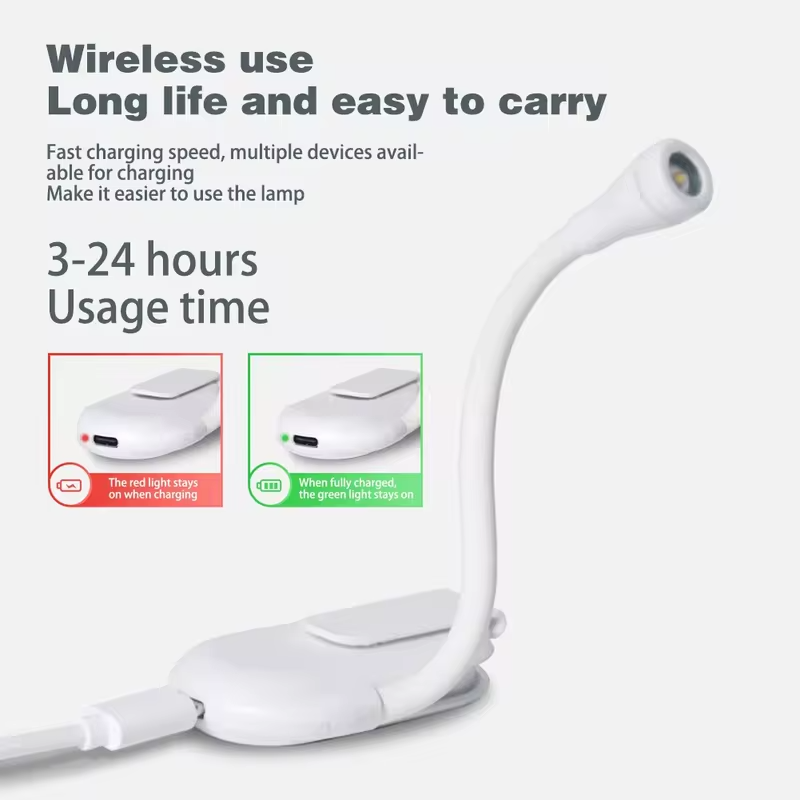 Mini LED Book Light 3 Brightness Adjustable USB Rechargeable Clip-On Study Reading Lamp for Travel Bedroom Dormitory Reading